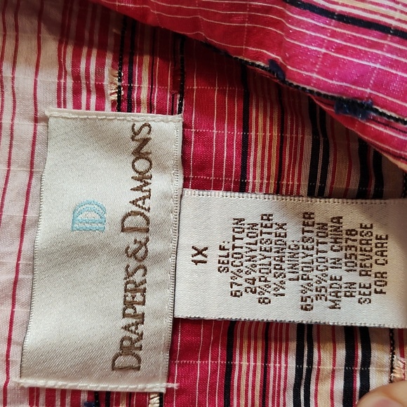 Draper's&Damon's Shimmer Stripe Cotton Blend Shacket Pink White Button Front 1X - Picture 12 of 12